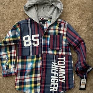 Boy Tommy Hilfiger Patchwork plaid hooded shirt